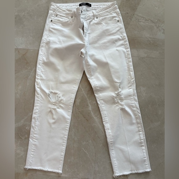 Just Black Denim - Just Black White Distressed Denim Mid Rise Skinny Jeans Size 27P Cotton Blend